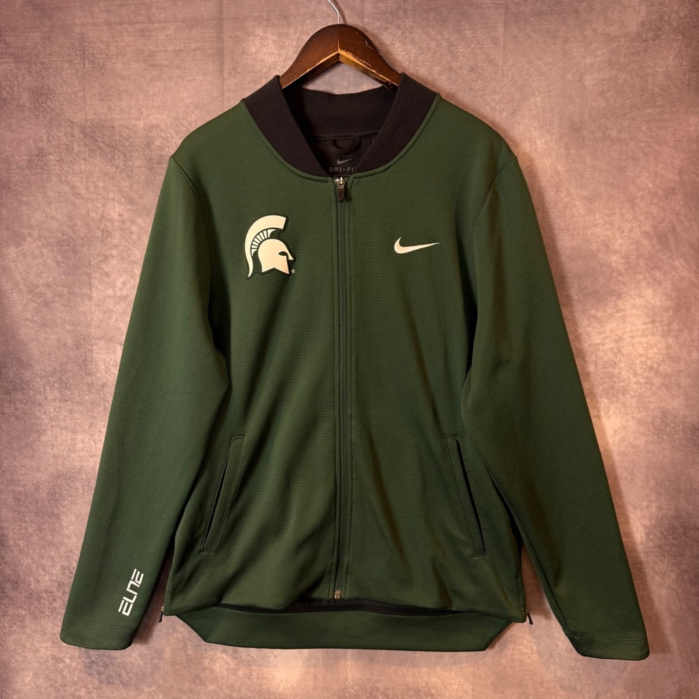 Nike Michigan State Spartans Dri-FIT Elite Full Zip Jacket Green Mens Large